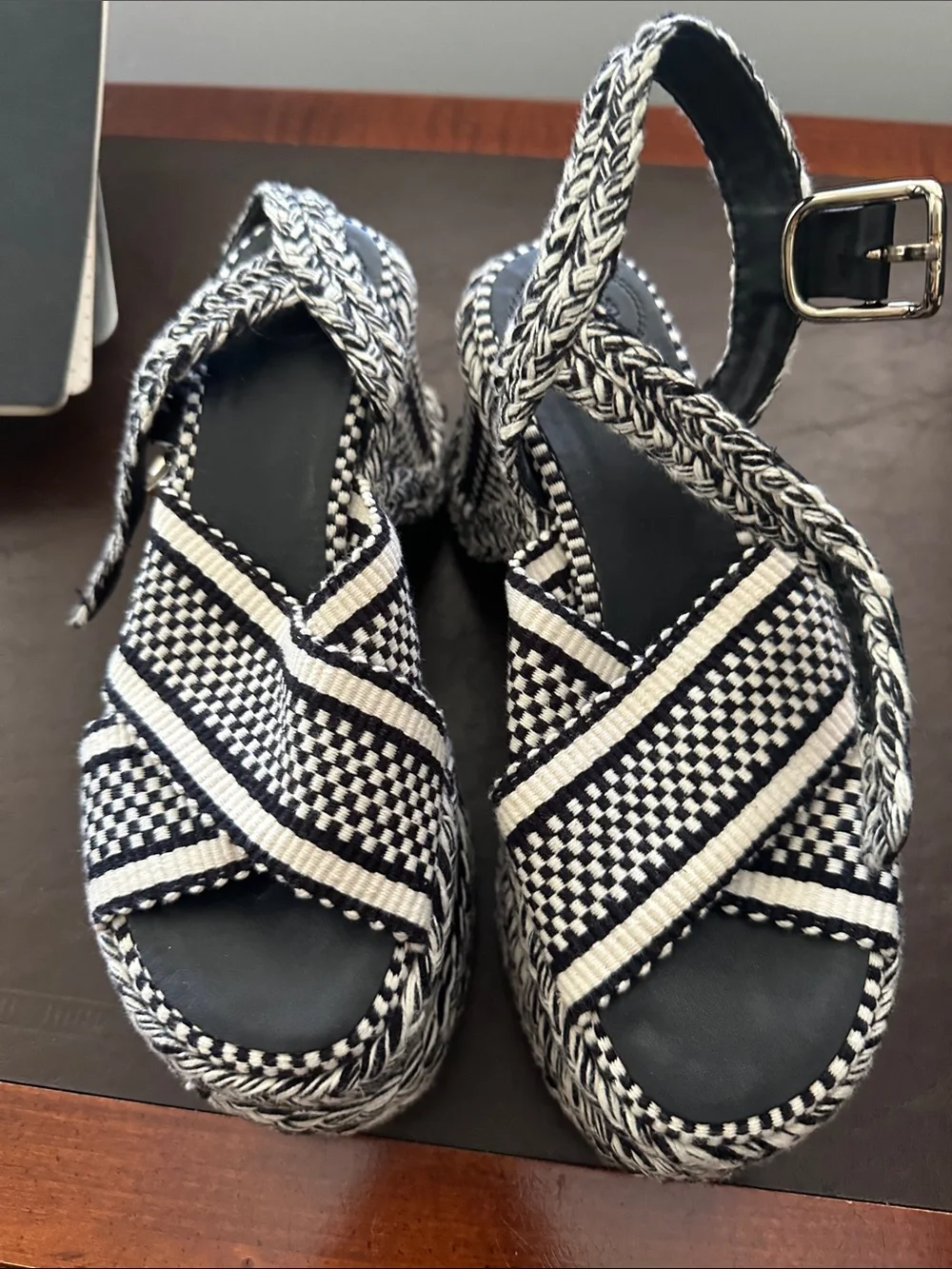 Chloe x Bergdorf Goodman exclusive Amambaih Black&White Braided Platform Sandals